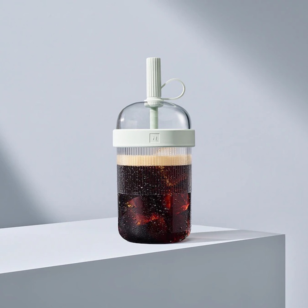 NESPRESSO Nomad Clear and Mint Green Iced Coffee Travel Tumbler with Straw